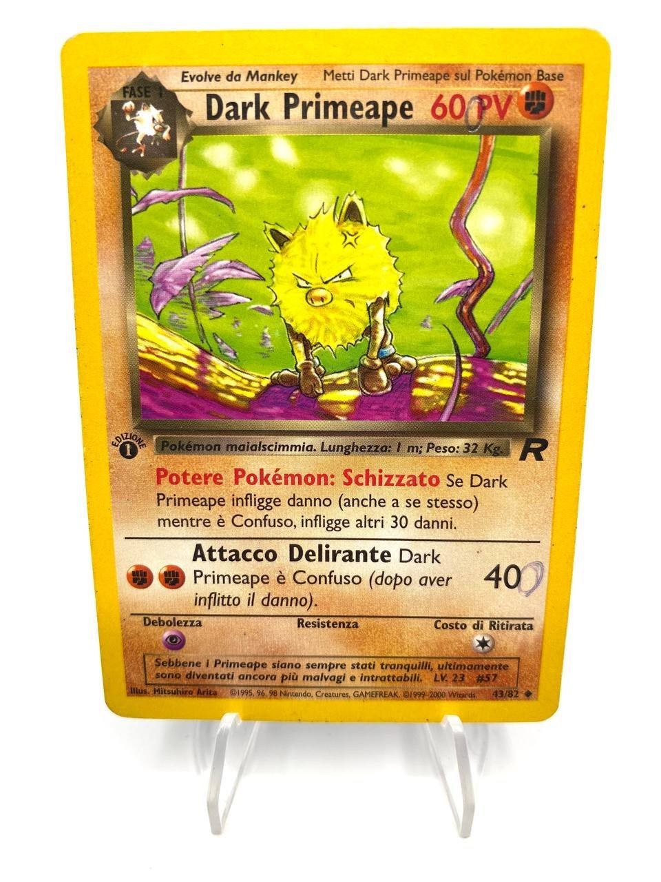Carta Pokemon Dark Primeape 43/82 Team Rocket 1 edizione Vintage Italiano Inked