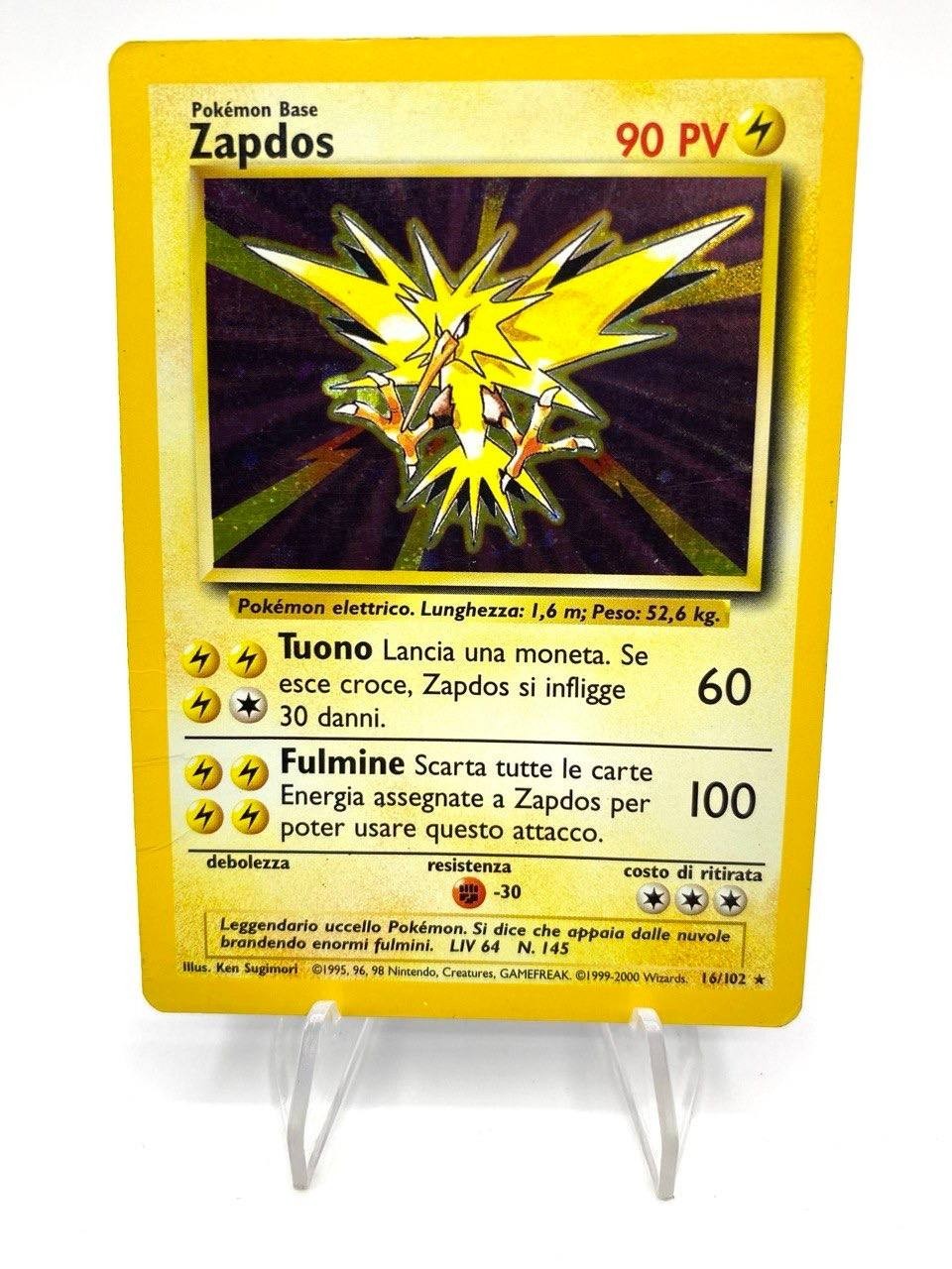 Carta Pokémon Zapdos 16/102 Base Set BS Holo Italiano Vintage Wizards Played