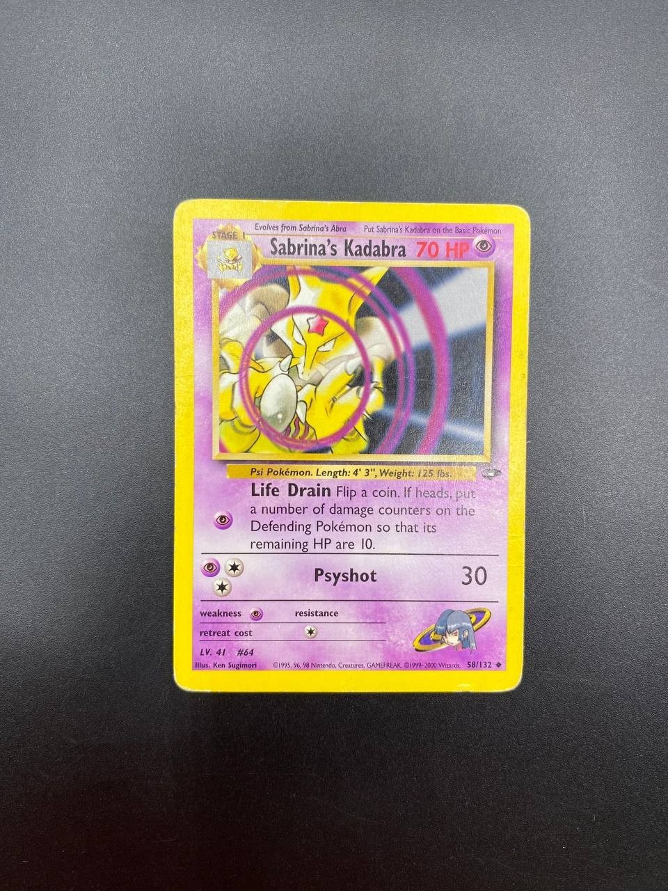 Carta Pokemon set Gym Challenge Sabrina's Kadabra 58/132 Vintage Played Inglese