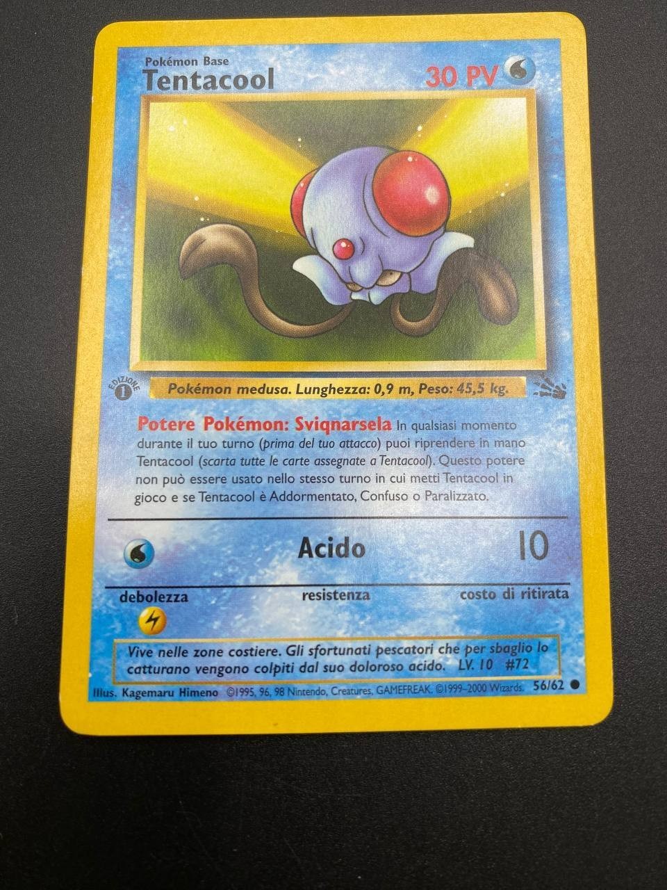 Carta Pokémon Tentacool 56/62 set Fossil FO 1 edizione Good Vintage No holo
