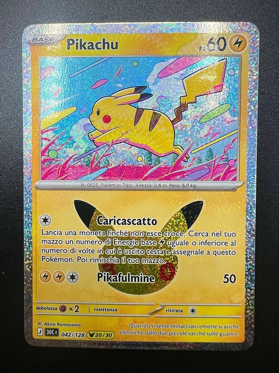 Pokemon Pikachu 30C 042/128 20/30 30° Anniversario Near Mint Italiano Holo