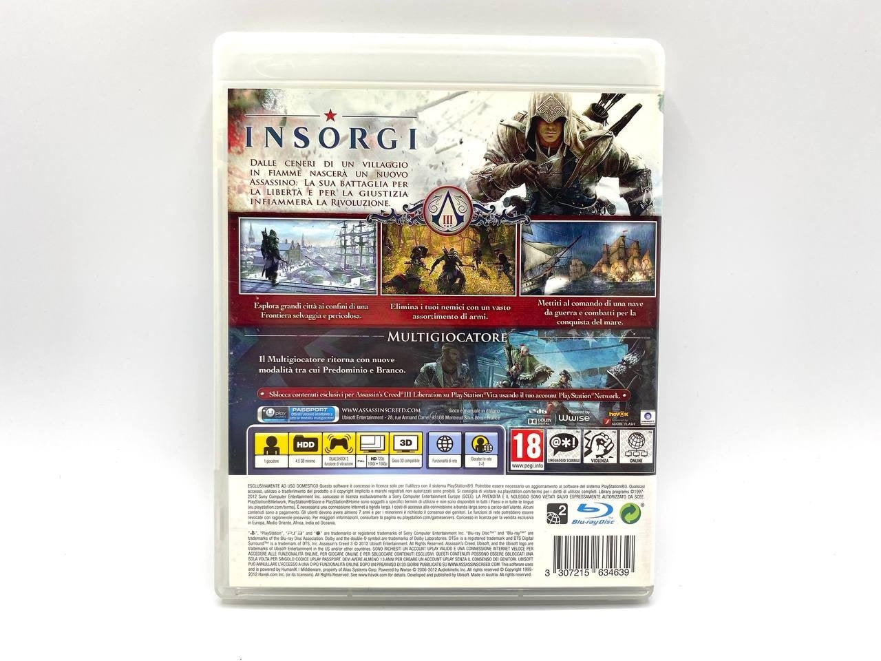 ASSASSIN'S CREED III 3 PS3 SONY PlayStation 3  Italiano ITA Completo Funzionante
