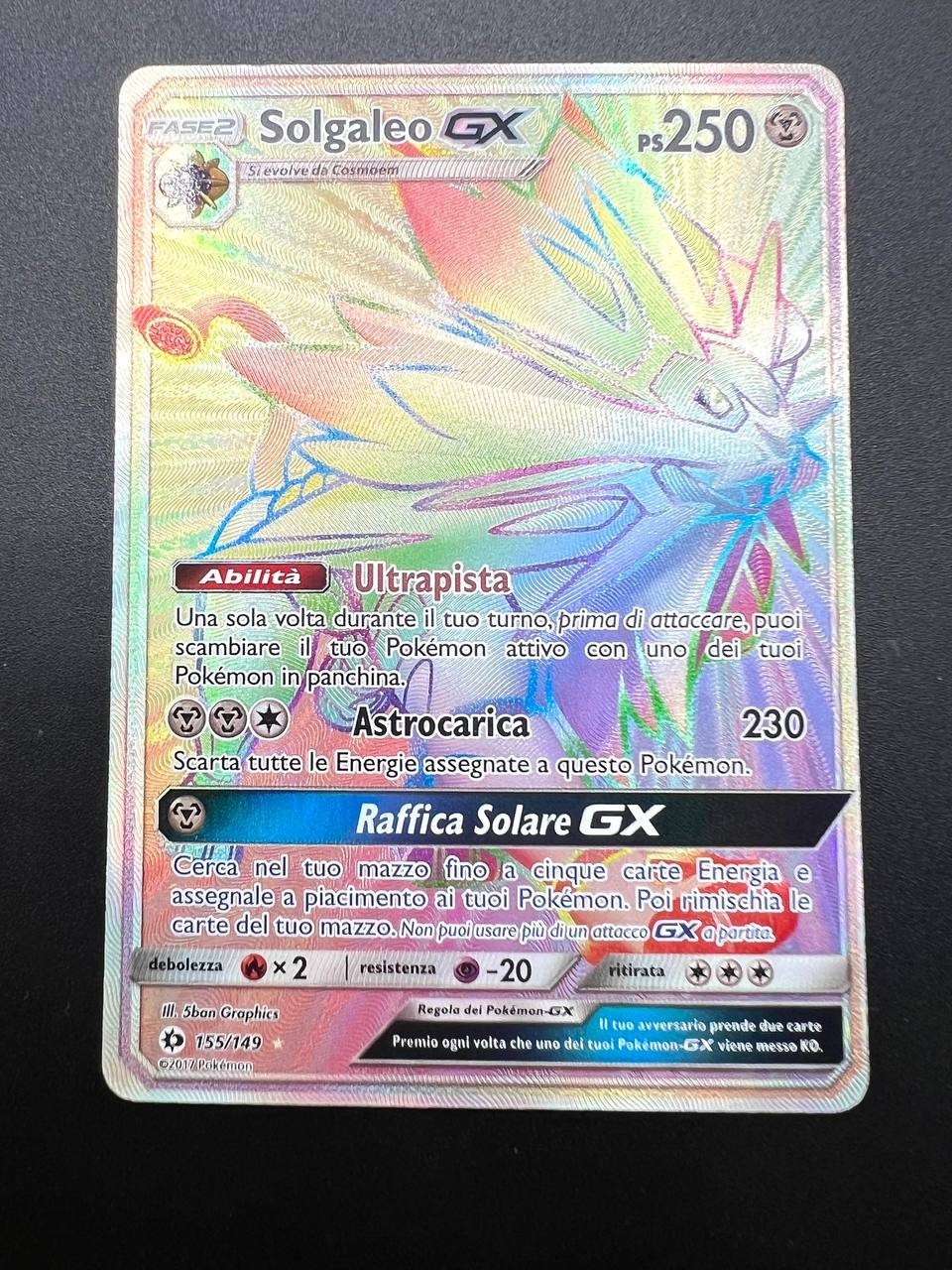 Carta Pokemon Solgaleo GX 155/149 Set sole e Luna Holo Rainbow Italiano NM