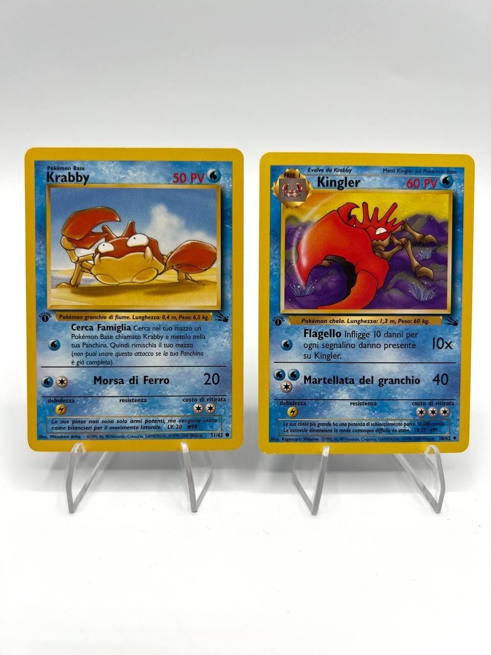 Lotto Pokemon Krabby 51/62 Kingler 38/62 1a edizione Fossil Excellent Italiano
