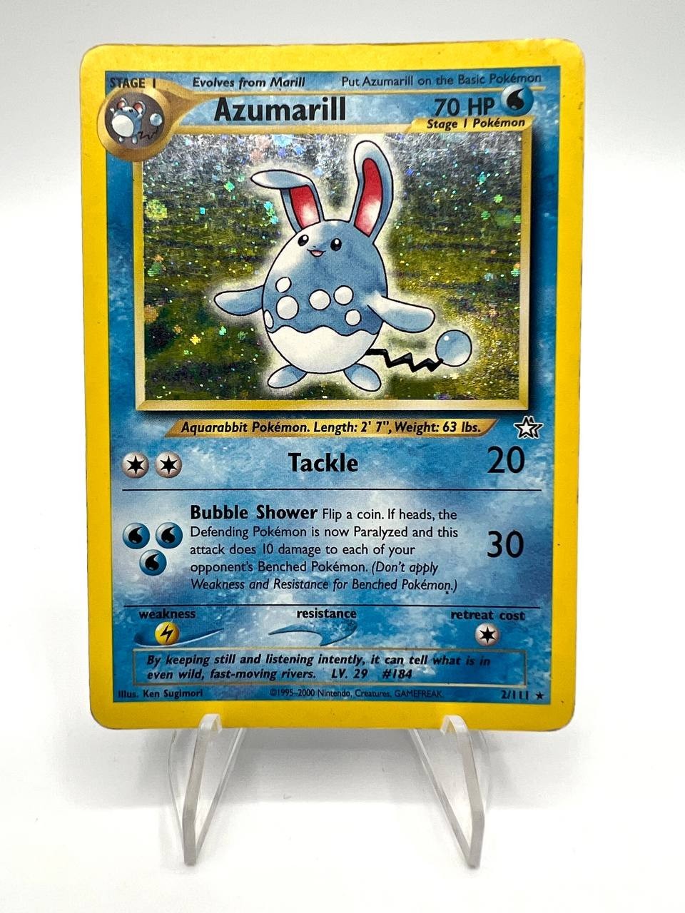 Carta pokemon Azumarill 2/111 Holo set Neo Genesis Played Inglese Vintage