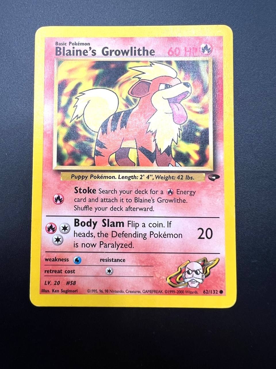 Carta Pokemon Blaine's Growlithe 62/132 set Gym Challenge Vintage Good Inglese