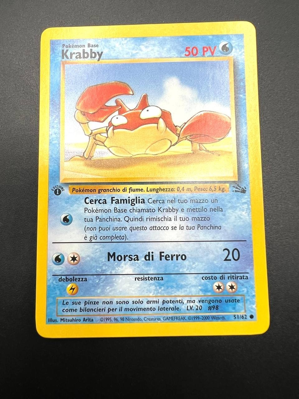 Carta Pokémon Krabby 51/62 1 Edizione Italiano Fossil FO Vintage Excellent