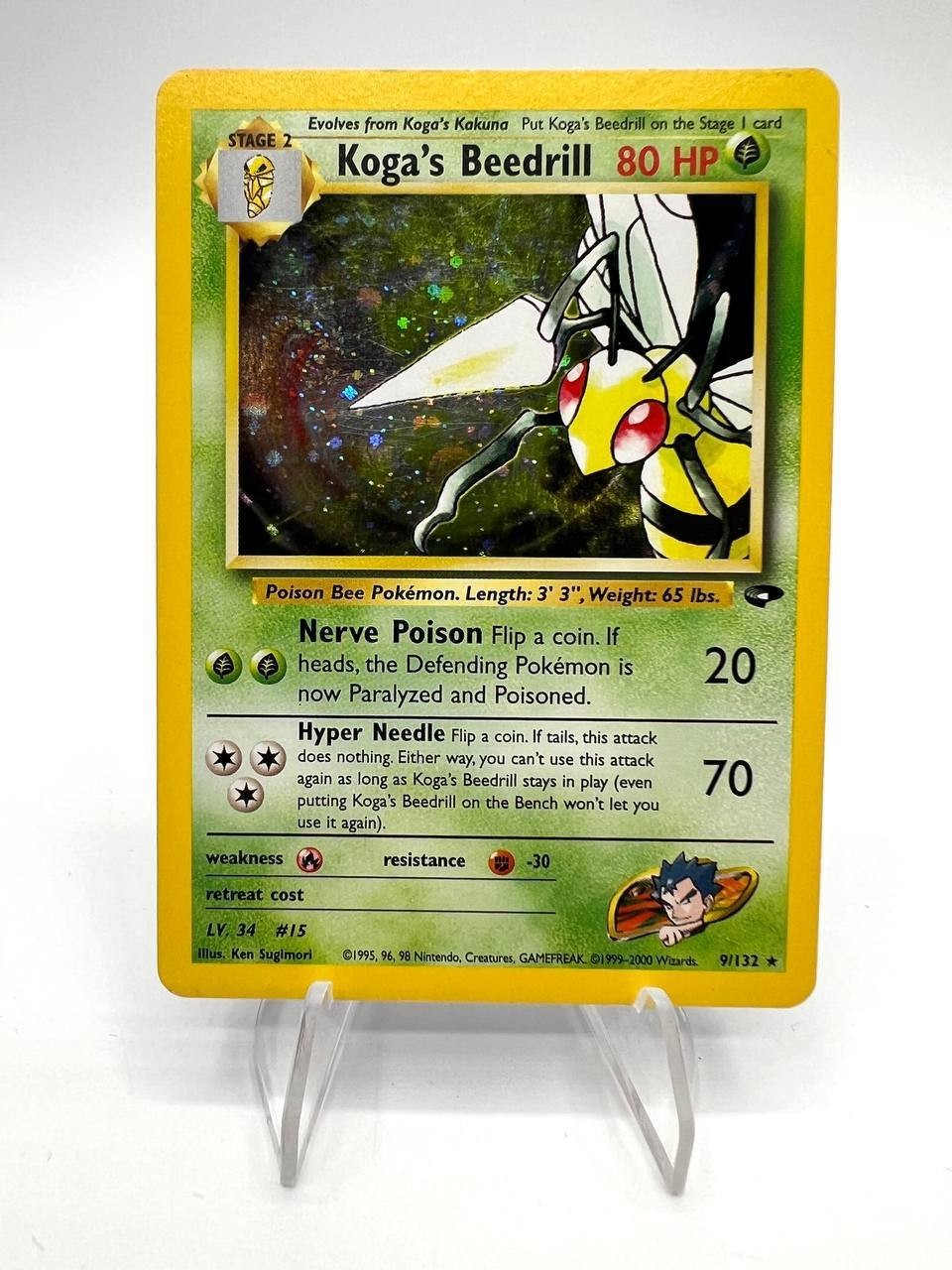 Carta pokemon Koga's Beedrill 9/132 set Gym Challenge Unlimited Holo Excellent