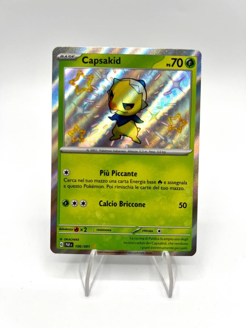 Carta pokemon Capsakid 106/091 PAF set Destino di paldea Italiano Holo Near mint