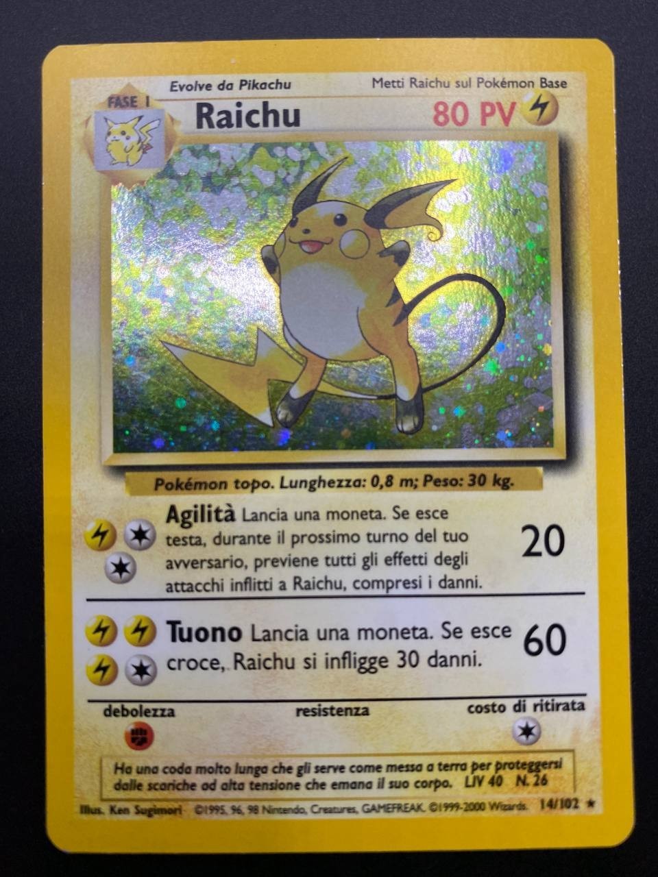 Carta Pokemon Raichu 14/102 Set Base BS Wizards Italiano Good Holo