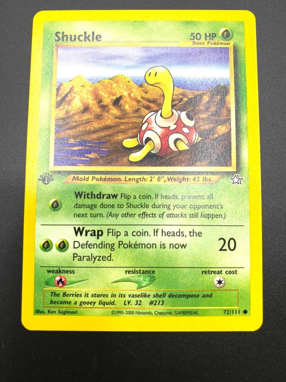 Carta Pokemon Shuckle 1a edizione set Neo Genesis 72/111 Inglese NM Vintage