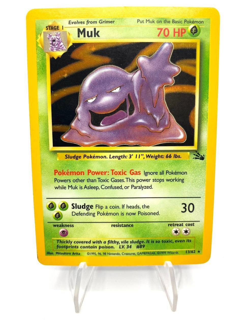 Carta Pokemon Muk 13/62 set Fossil FO Rara Holo Inglese ENG Vintage Played