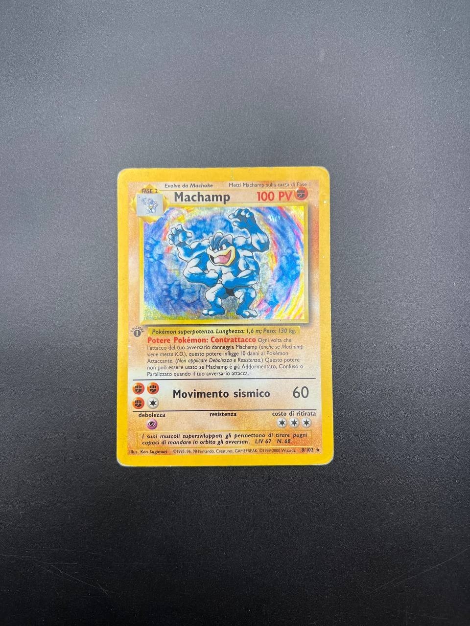 Carta Pokemon Machamp 8/102 holo Set Base BS 1a Edizione Italiano Vintage Poor