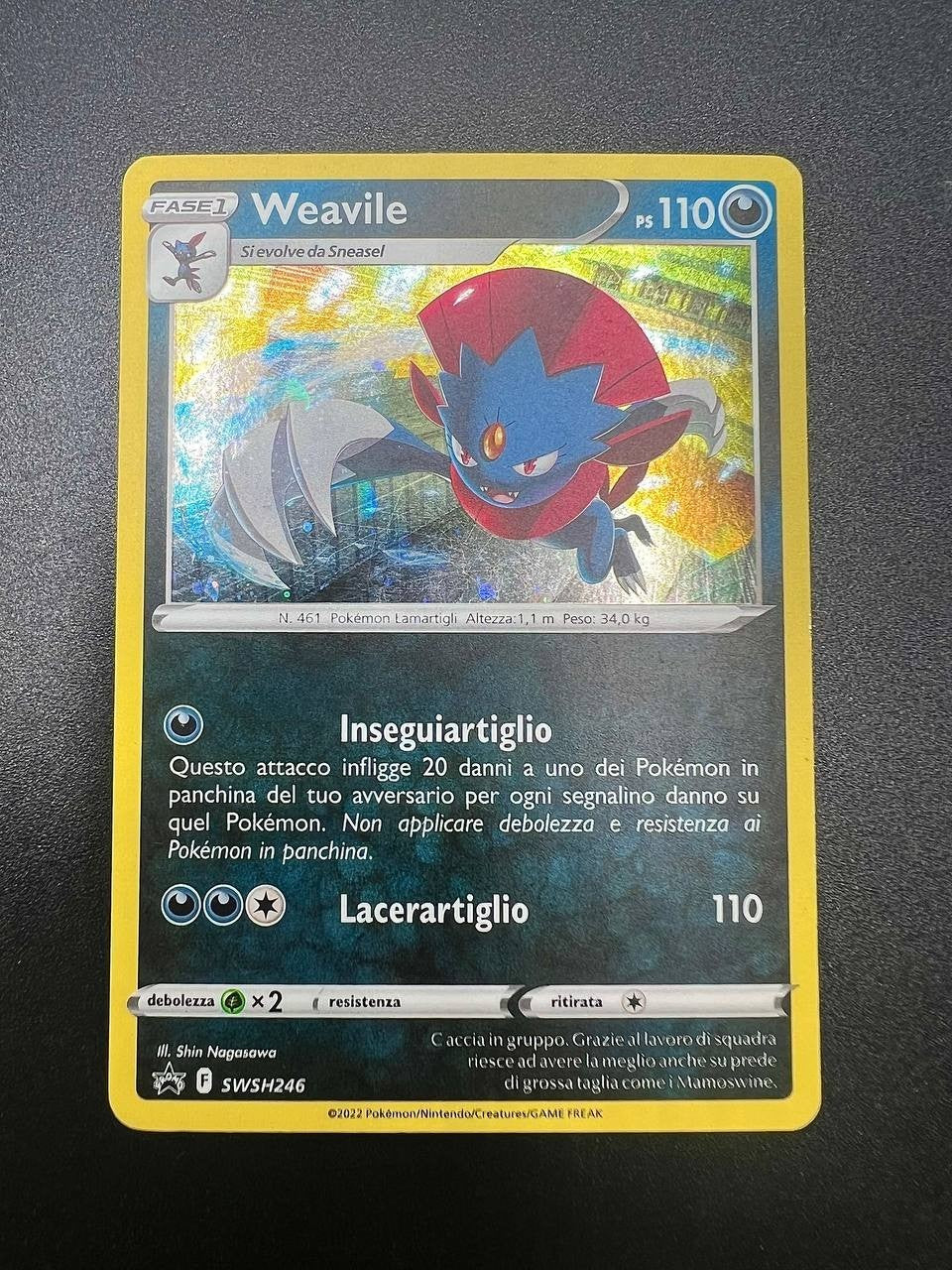 POKEMON WEAVILE SWSH246 PROMO ORIGINE PERDUTA EXCELLENT  ITALIANO CARTA ITA EXC