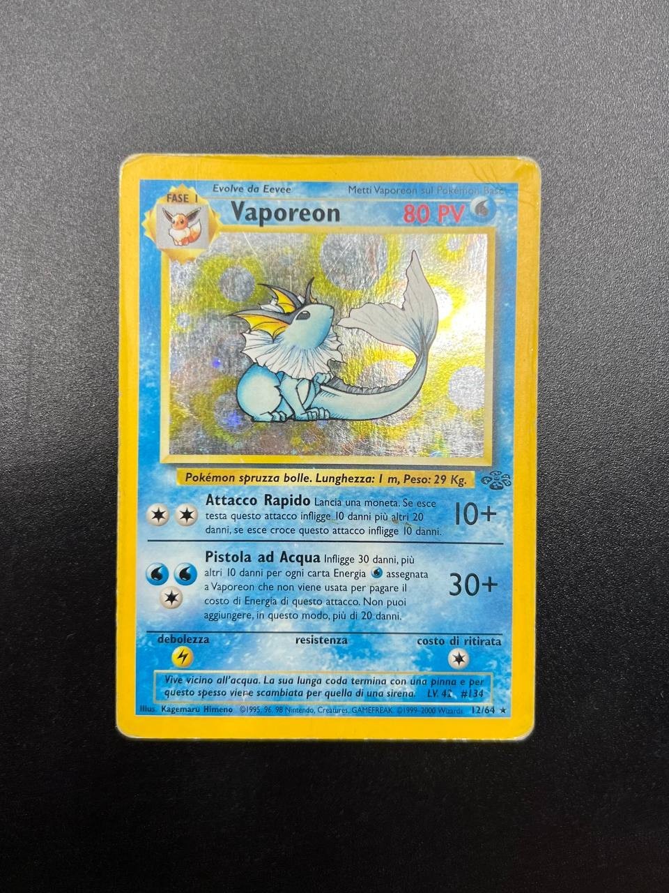Pokemon Vaporeon 12/64 Jungle Rara Holo Unlimited Wizards ITA Carte Vintage