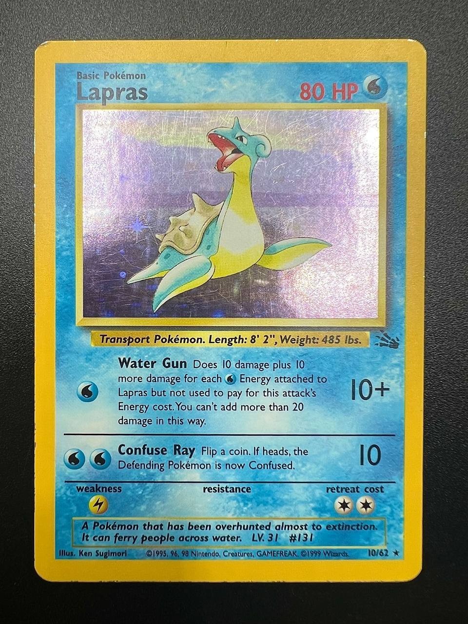 carta POKÉMON set FOSSIL FO LAPRAS HOLO 10/62 Inglese Vinatge Excellent