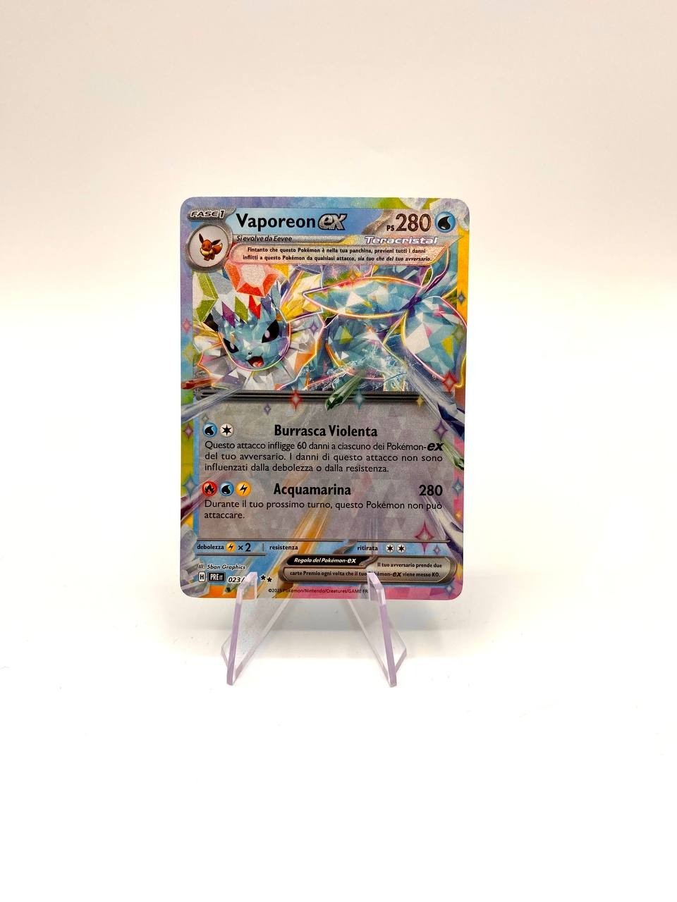 Carta Pokemon Vaporeon ex 023/131 PRE Holo set Evoluzioni prismatiche Near mint