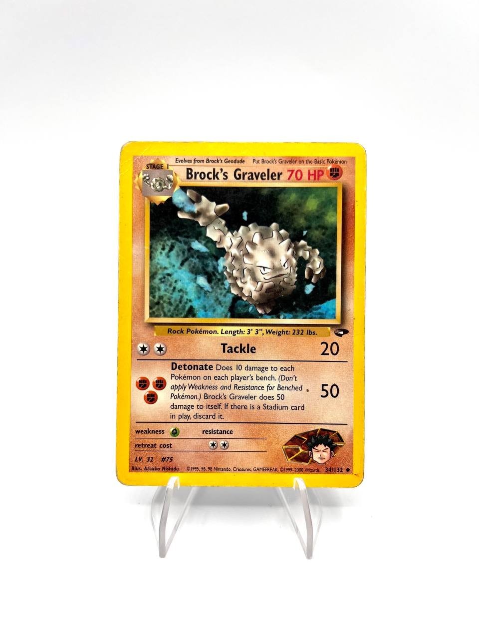 Carta pokemon Brock's Graveler 34/132 set Gym Challenge Vintage inglese Poor