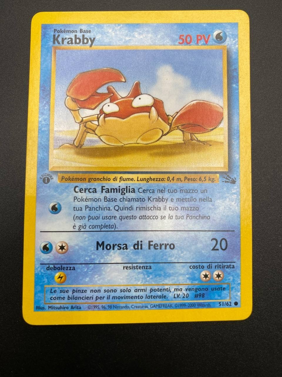 Carta POKEMON KRABBY 51/62 FOSSILE FO ITALIANO 1a Edizione Excellent No holo