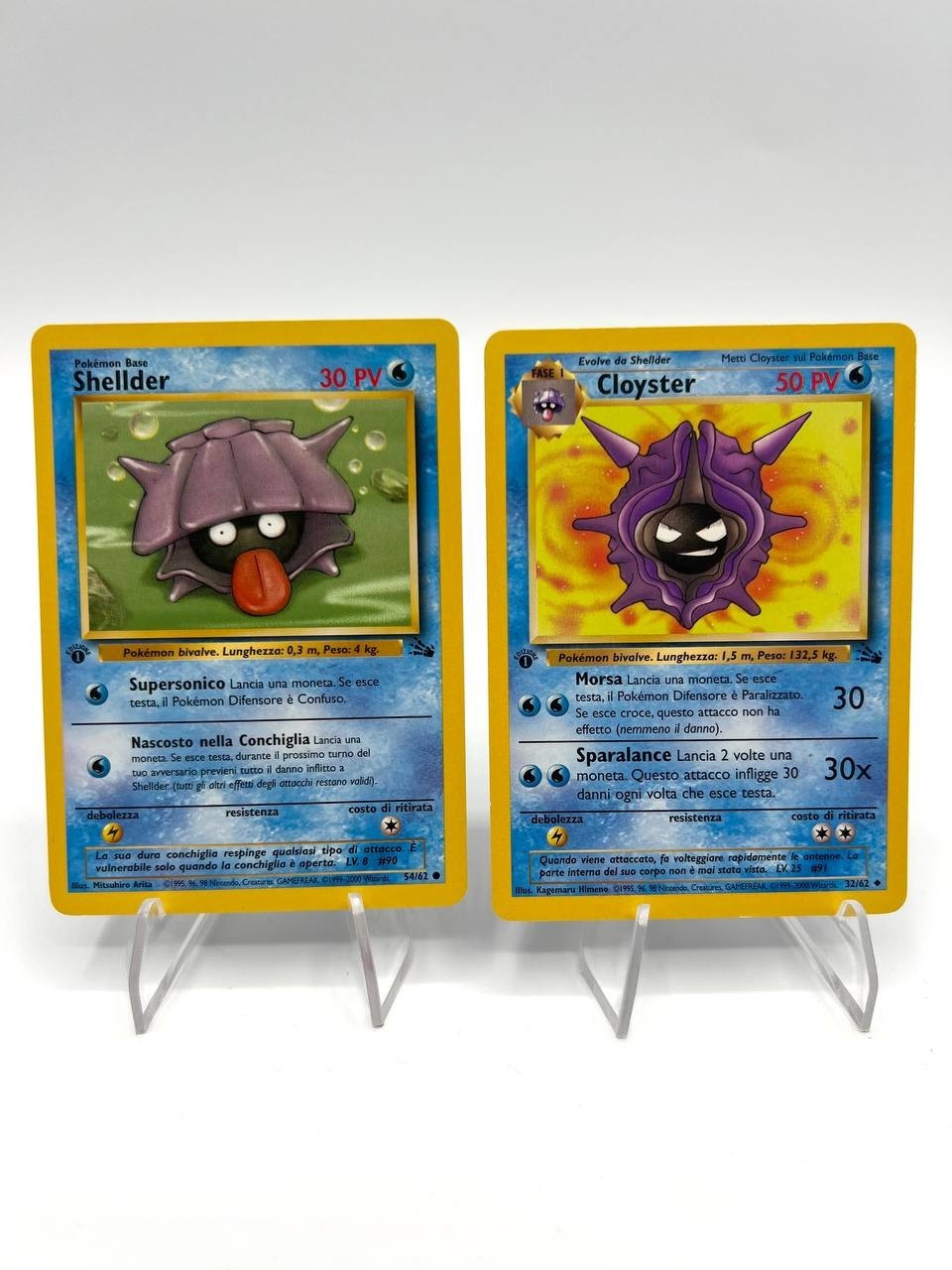 Lotto Pokemon CLOYSTER 32/62 SHELLDER 54/62 Fossil ITA EXC 1a edizione No holo
