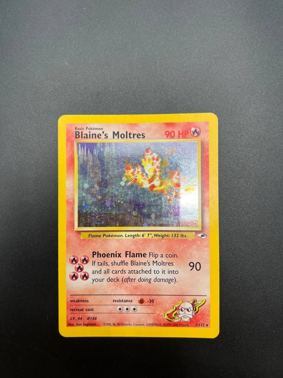 Carta Pokemon Blaine's Moltres 1/132 set Gym Heroes Holo Vintage Inglese EXC