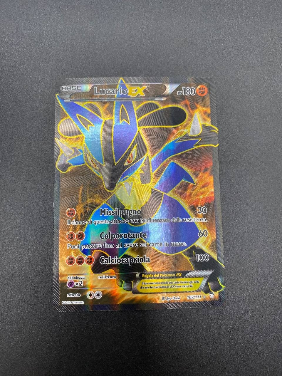 Carta Pokémon Lucario EX Ultra Rare Full Art Holo 107/111 XY Colpi furiosi EXC