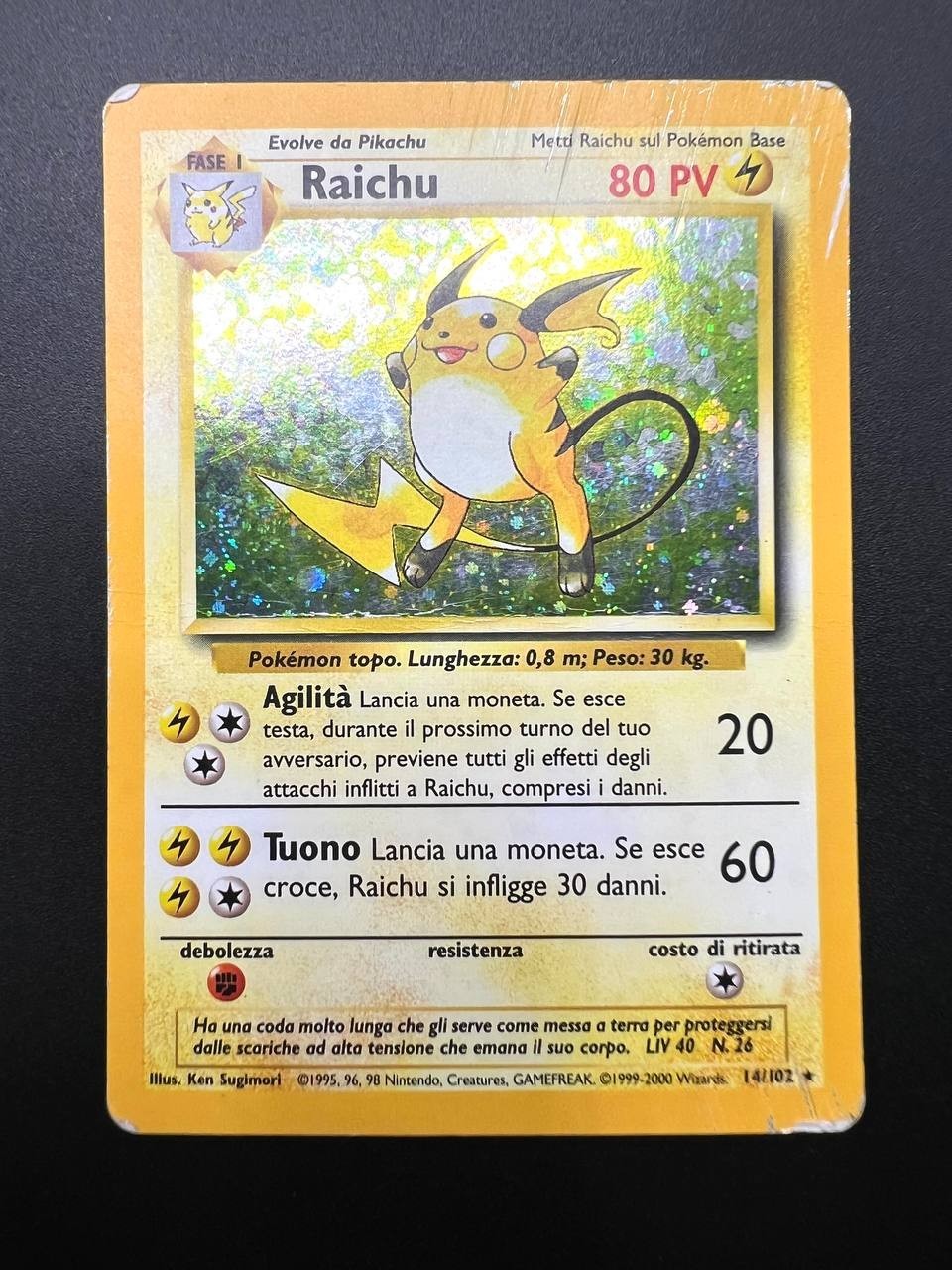 carta Pokemon Raichu italiano Holo set base BS 14/102 Vintage poor