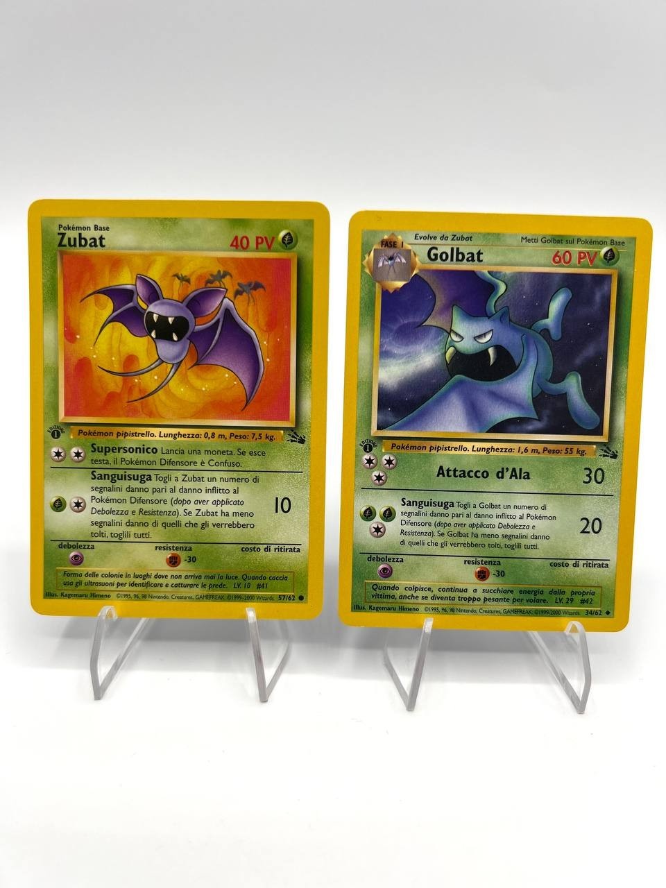 Lotto Pokemon Zubat 57/62 Golbat 34/62 1a Edizione Fossil FO Italiano Excellent