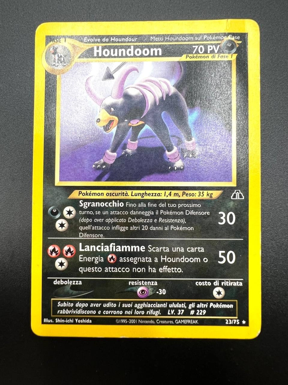 Carta pokemon Houndoom 23/75 set Neo Discovery no Holo Italiano Played Vintage