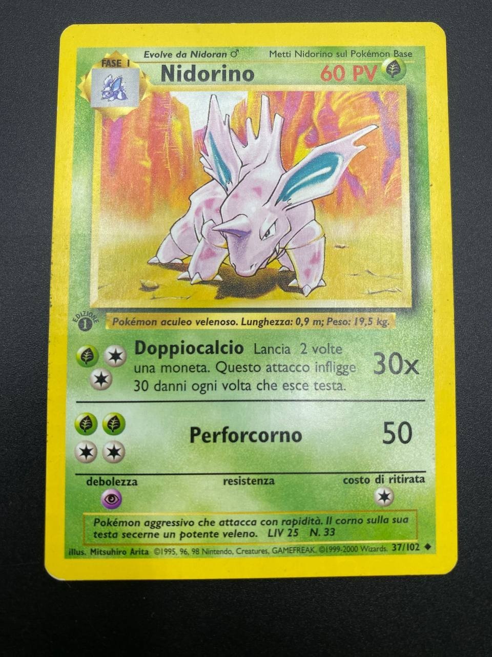 Carta Pokémon Set Base BS  Nidorino 37/102 ITA 1a Edizione Near mint Vintage