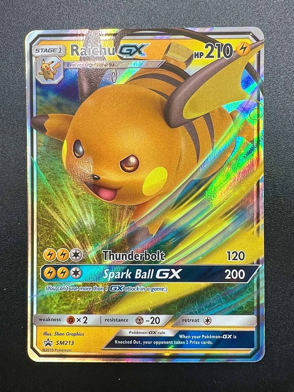 Pokemon Raichu GX SM213 Black star Promo Sun & Moon Inglese Near mint holo