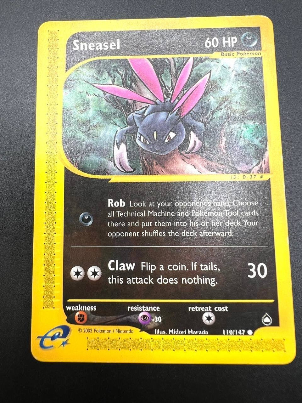 Carta Pokemon set Aquapolis Sneasel 110/147 Vintage Inglese No holo Played