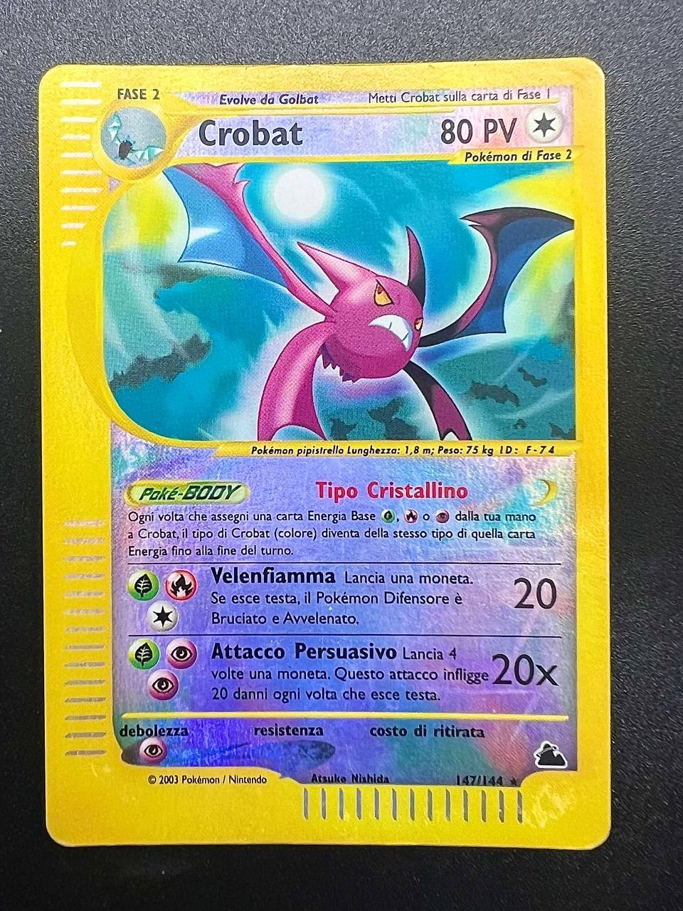 Carta Pokémon Crobat SK 147/144 Skyridge Reverse holo Italiano Vintage Good