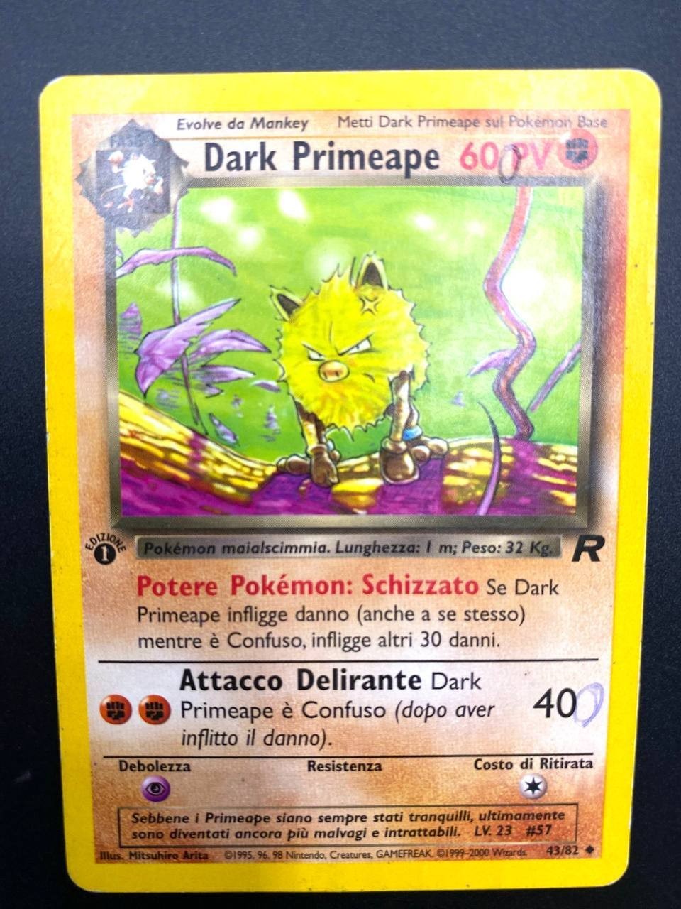 Carta Pokemon Dark Primeape 43/82 Team Rocket 1 edizione Vintage Italiano Inked