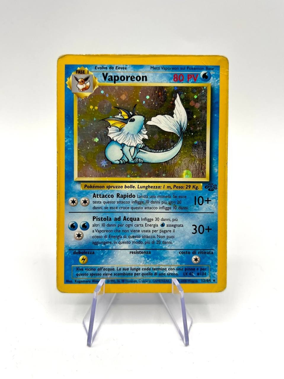 Pokemon Vaporeon 12/64 Jungle Rara Holo Unlimited Wizards ITA Carte Vintage