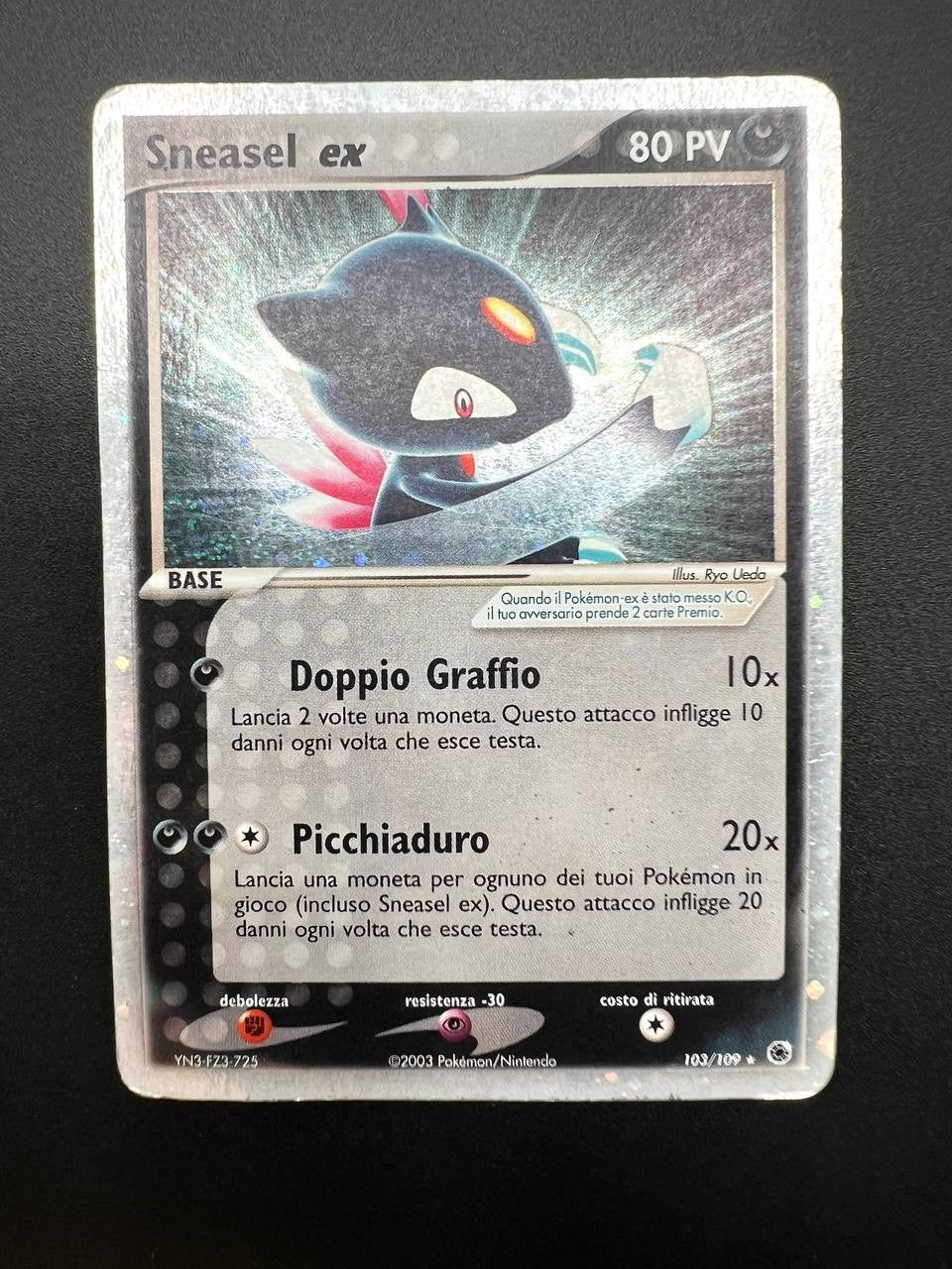 Carta pokemon Sneasel ex 103/109 set Rubino e zaffiro Rara Holo Vintage Played