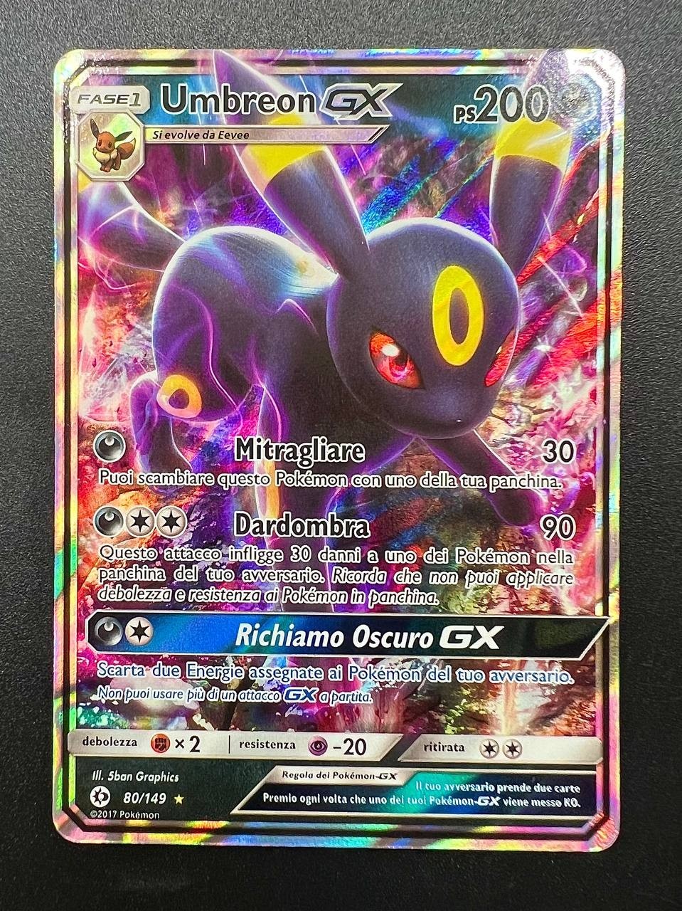 Carta Pokemon Umbreon GX 80/149 SUM set Sole e Luna Italiano Holo Excellent
