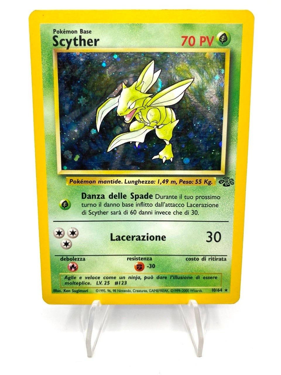 Carta Pokemon Scyther 10/64 Rara Holo set Vintage Jungle JU Italiano Good