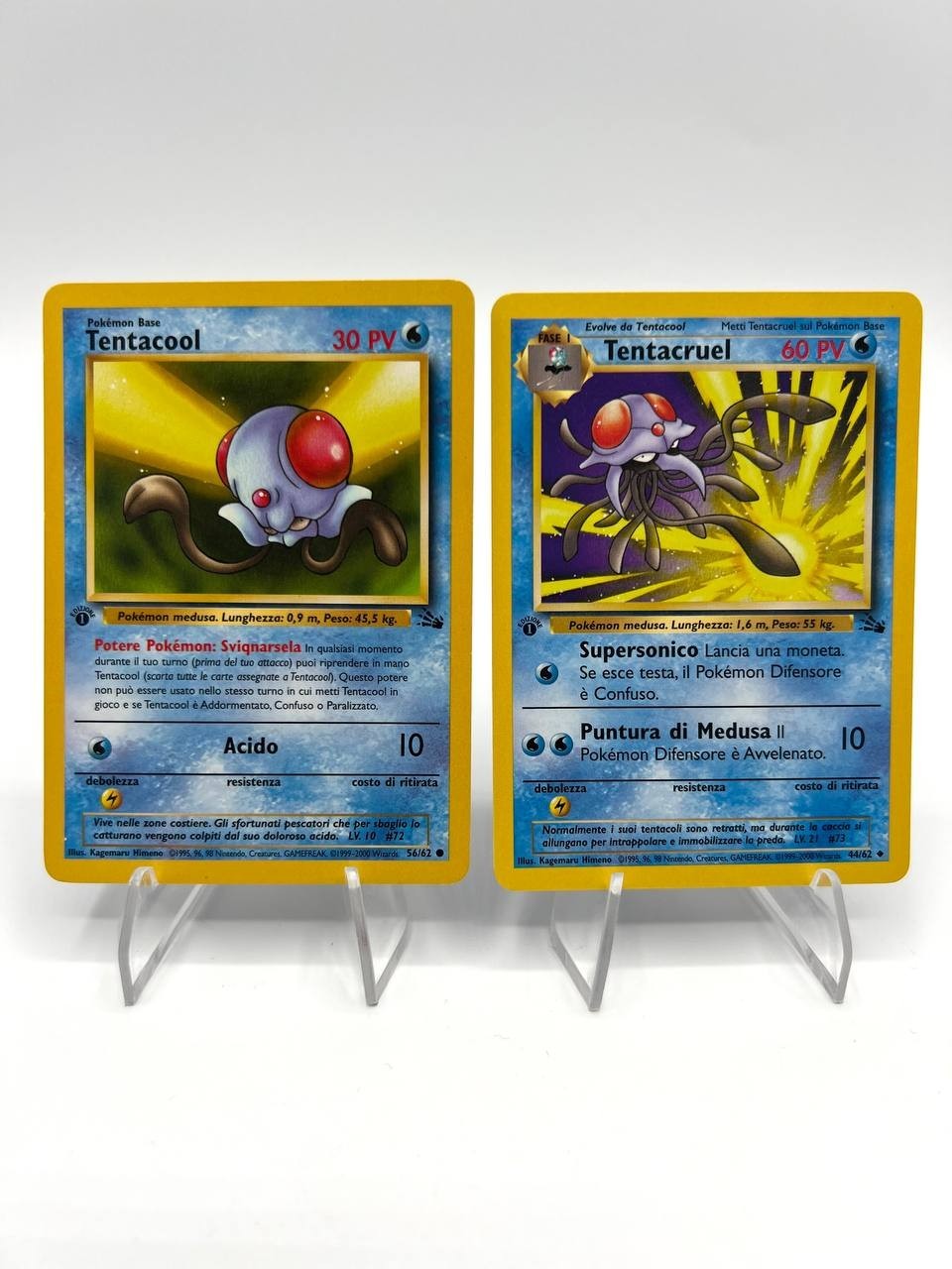 Lotto pokemon TENTACOOL 56/62 TENTACRUEL 44/62 FOSSIL Italiano 1a Edizione EXC