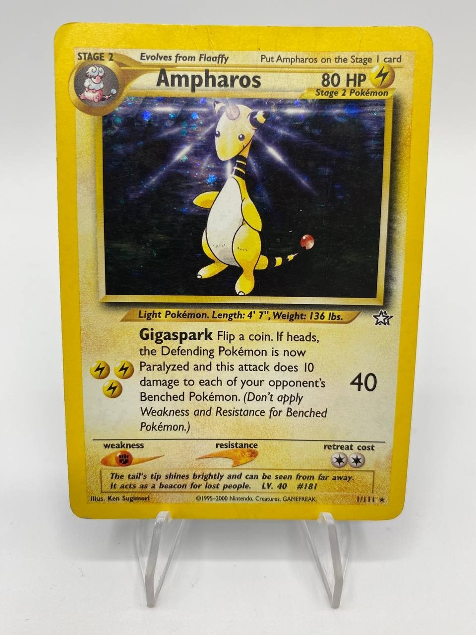 Carta pokemon Ampharos 1/111 set Neo Genesis Holo Poor Inglese Vintage