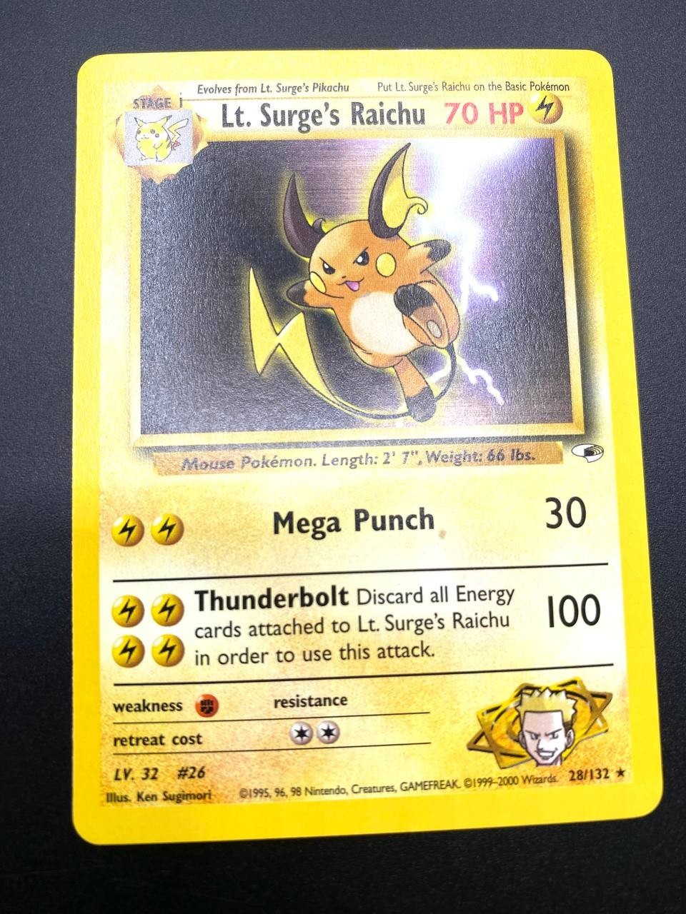 Carta pokemon Lt. Surge's Raichu 28/132 set Gym Heroes LP No holo Vintage ENG