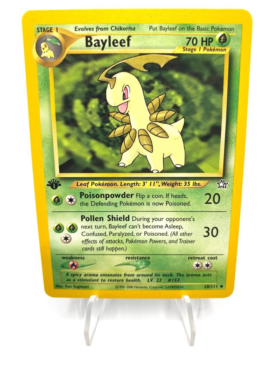Carta pokemon Bayleef 28/111 set Neo Genesis 1a edizione Inglese Vintage NM