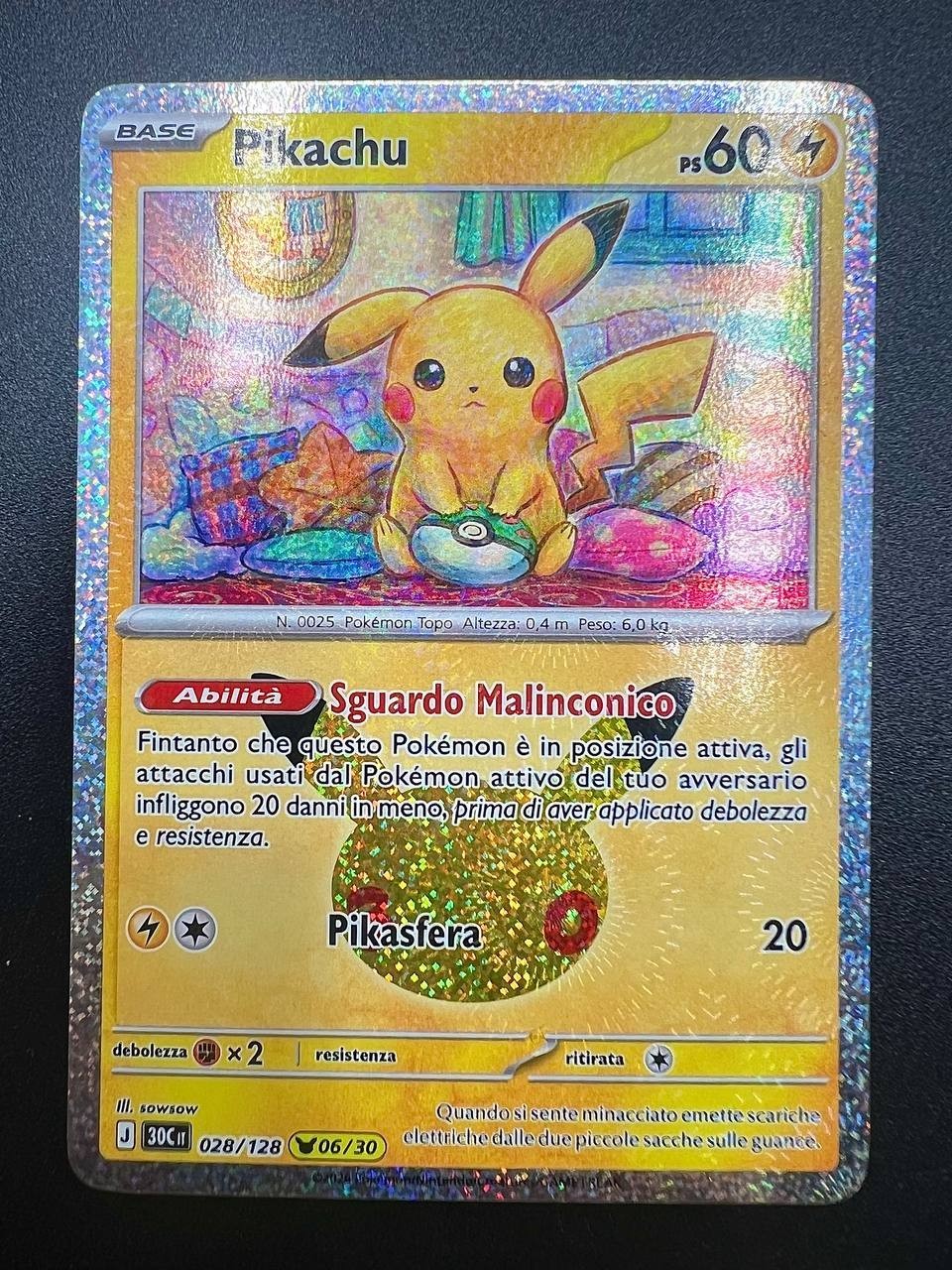Pokemon Pikachu 30C 028/128 06/30 30° Anniversario Near Mint Italiano Holo