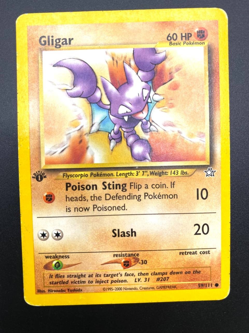 Carta pokemon Gligar 59/111 set Neo Genesis Inglese Good 1a edizione Vintage