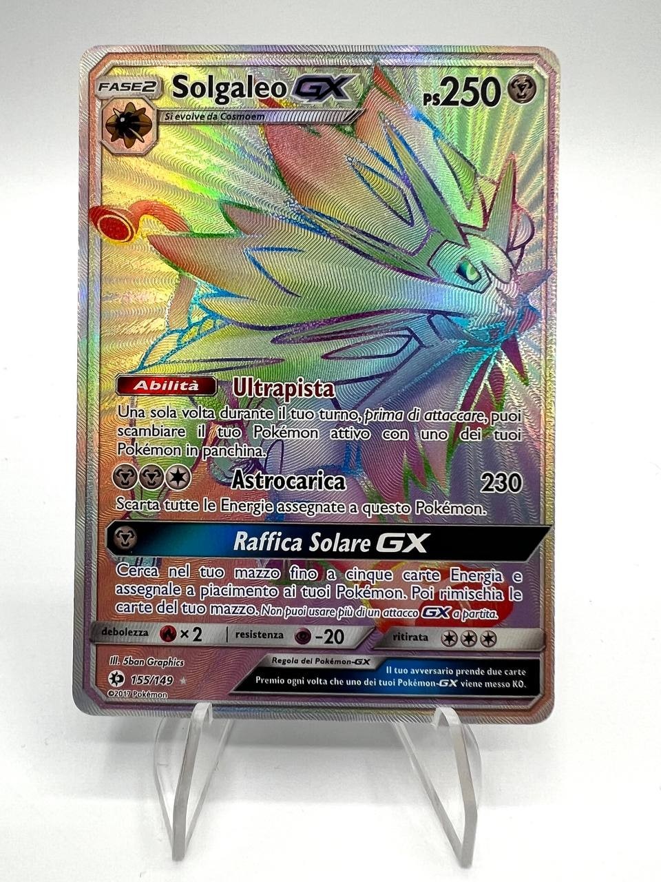 Carta Pokemon Solgaleo GX 155/149 Set sole e Luna Holo Rainbow Italiano NM