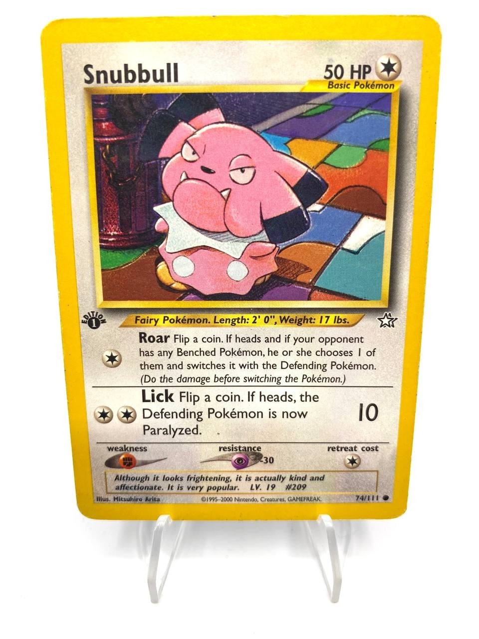 Carta pokemon 1st Edition Snubbull 74/111 set Neo Genesis Vintage Good Inglese