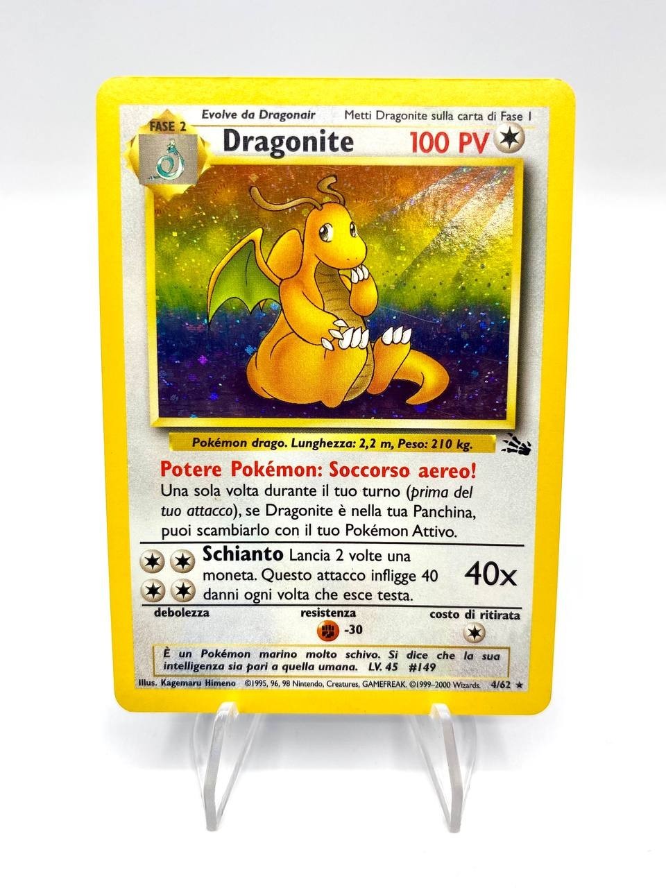 Carta Pokémon Dragonite Holo Rara 4/62 set Fossil Italiano Vintage Excellent