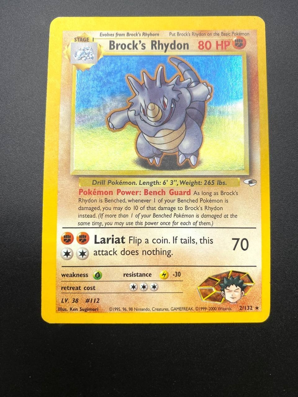 Carta Pokémon Brock's Rhydon set Gym Heroes 2/132 Holo Poor inked Vintage ENG