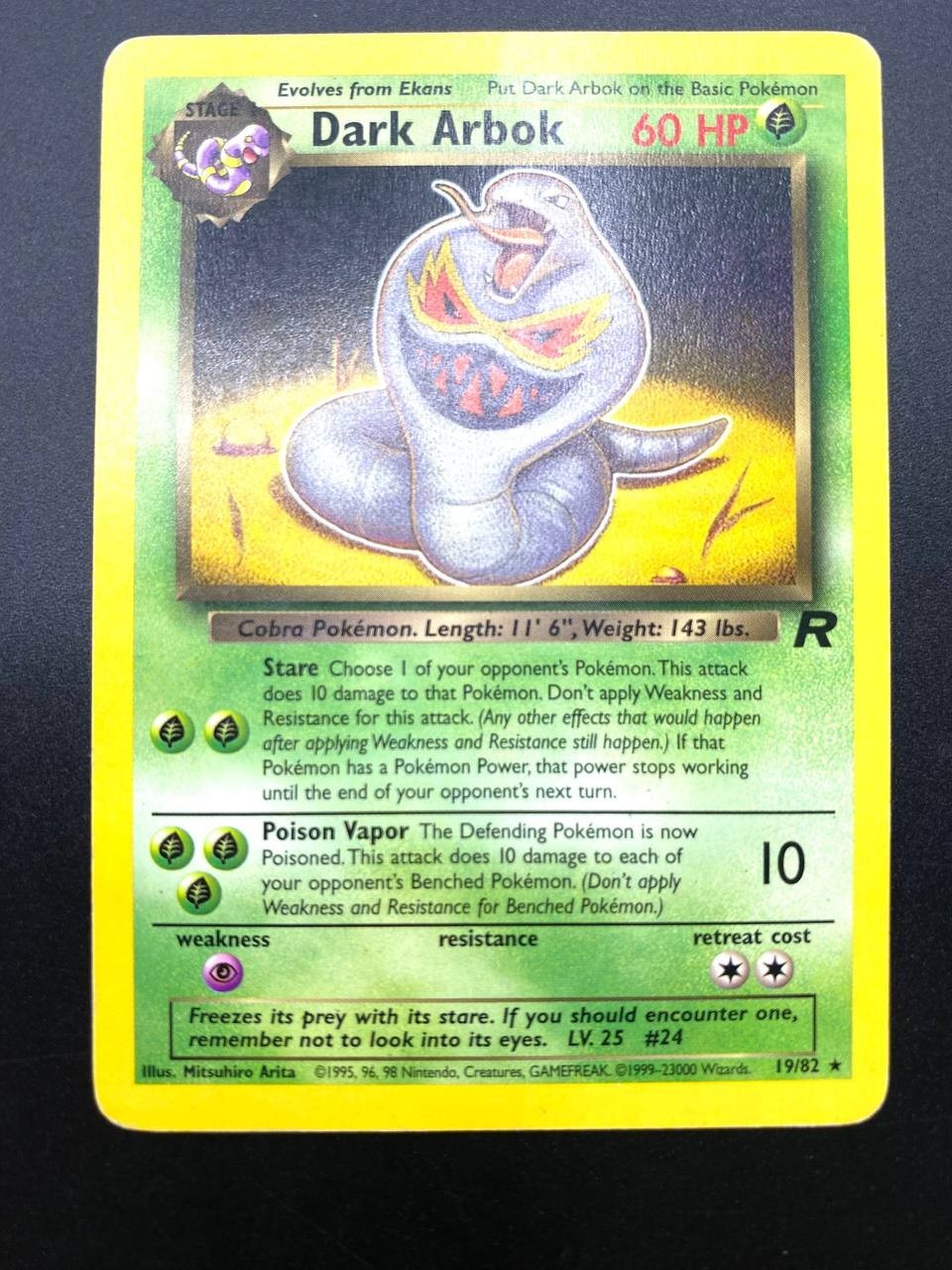 Carta Pokemon Dark Arbok 19/82 set Team Rocket good Inglese no holo Vintage