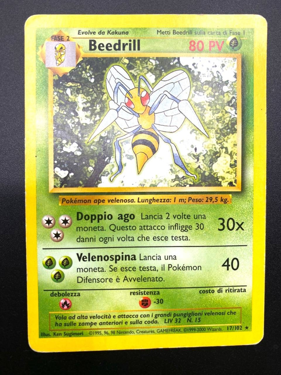 Carta Pokemon Beedrill 17/102 Set Base BS Italiano 1999 No holo Vintage Poor